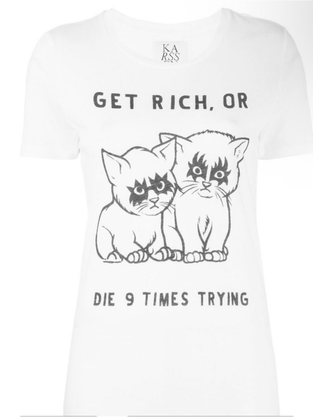 Zoe Karssen White Graphic 'Get Rich, Or Die 9 Times Trying' Cat Tee